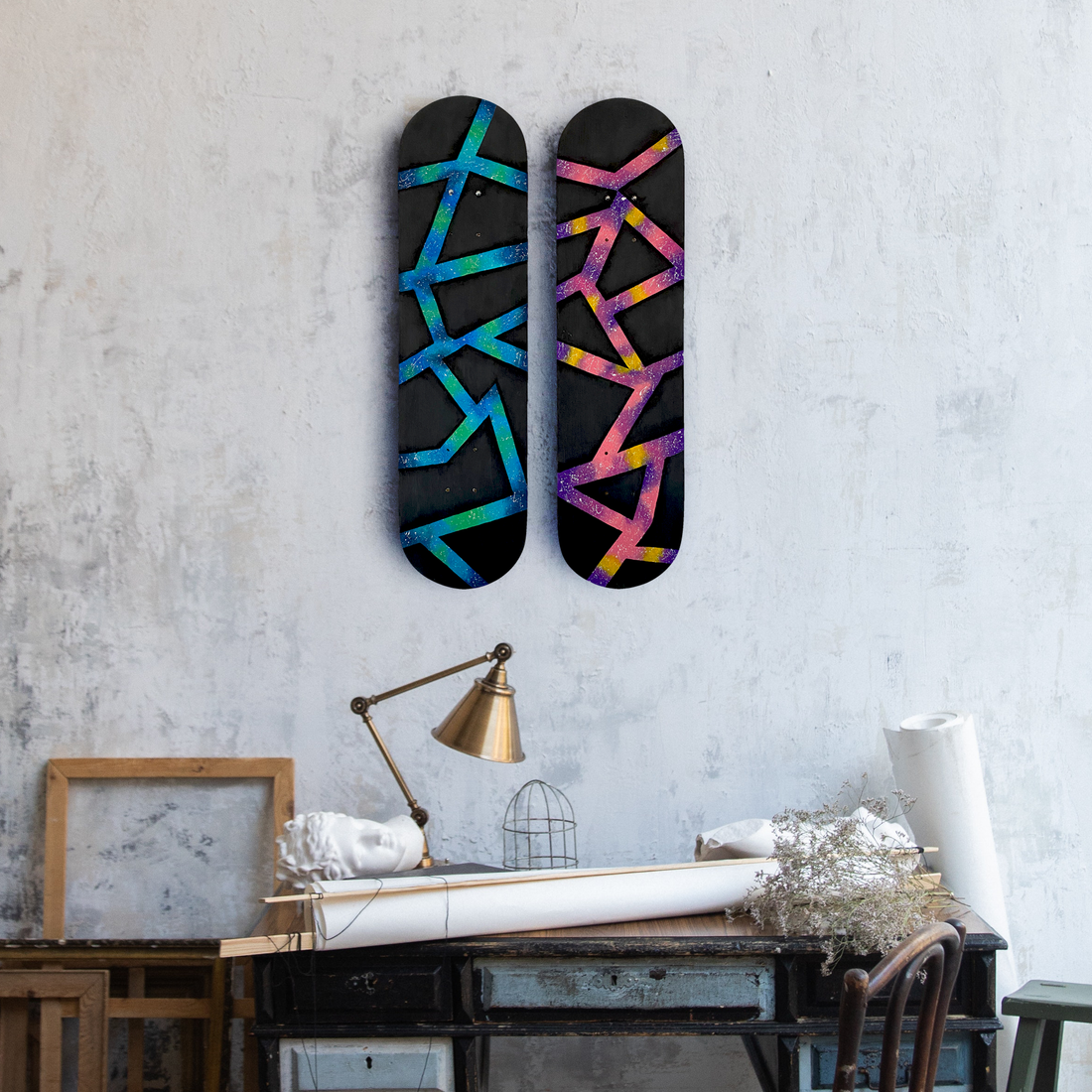 Neon Veins Wall Skateboard