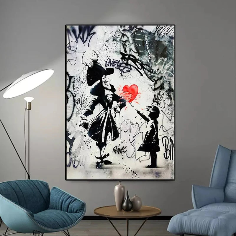 Balloon Girl and Guard Street Art Painting