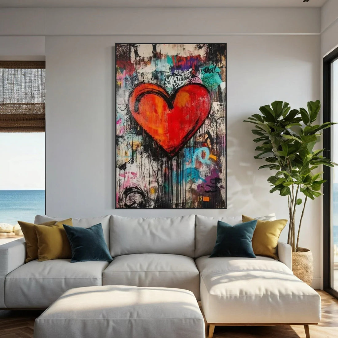 Red Heart Graffiti Oil Painting