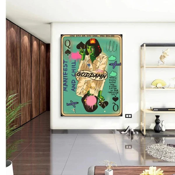 Mia Wallace Queen Card Oil Painting