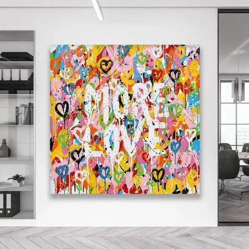 Abstract Love Hearts Graffiti Oil Painting