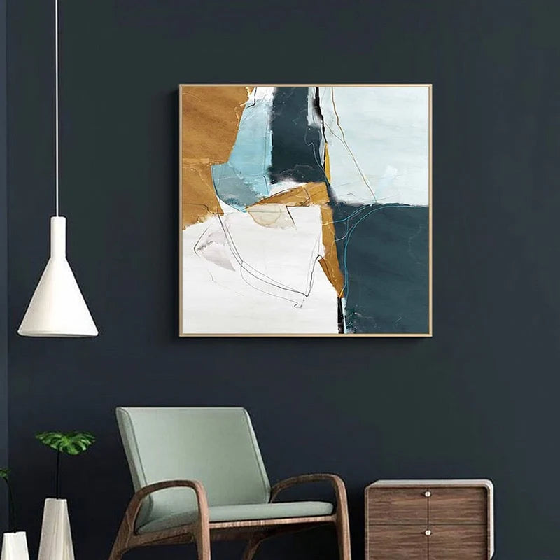 Teal and Ochre Forms Oil Painting