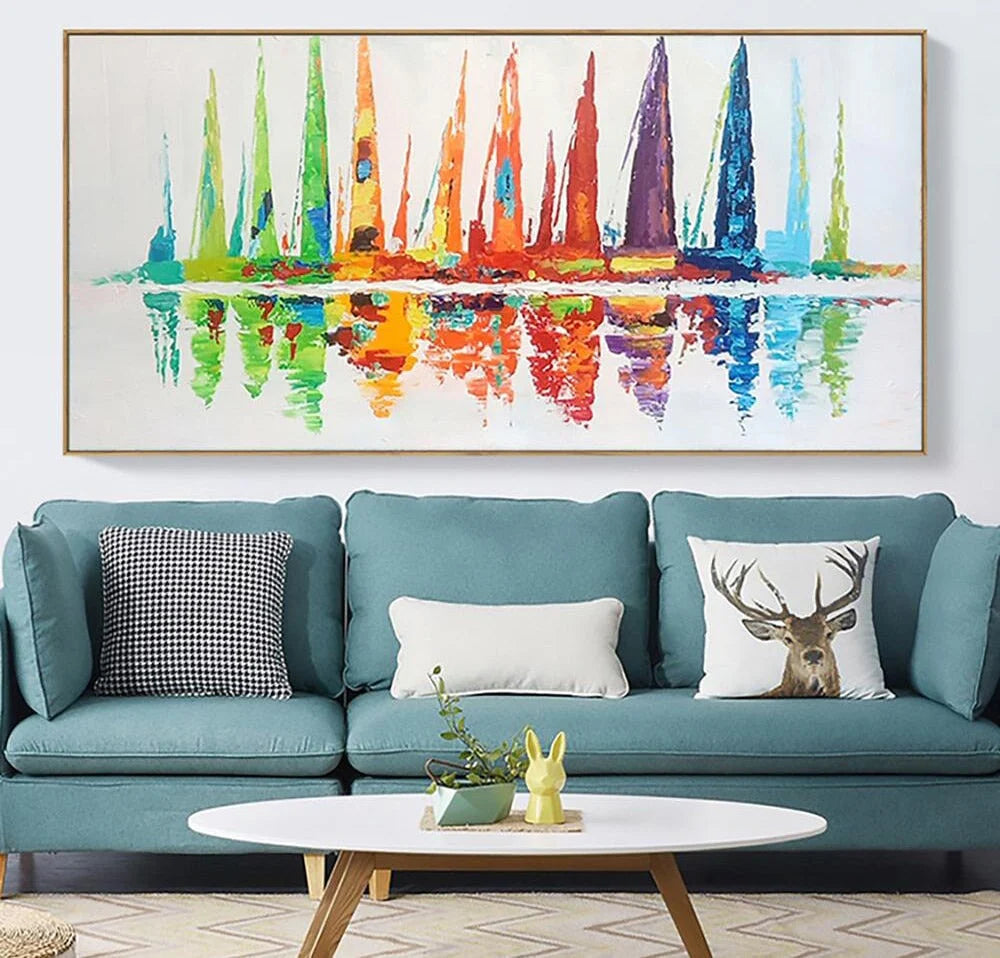 Rainbow Regatta Oil Painting