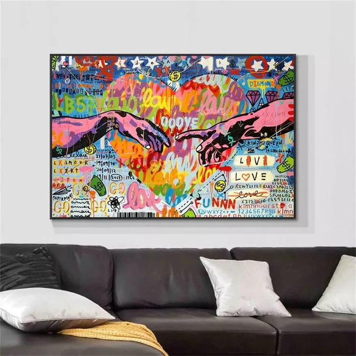 Heart and Hands Graffiti Oil Painting