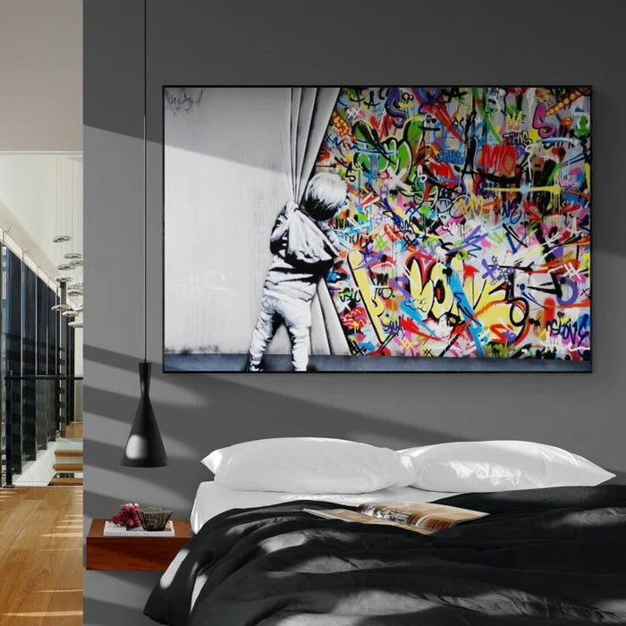 Graffiti Curtain Reveal Oil Painting