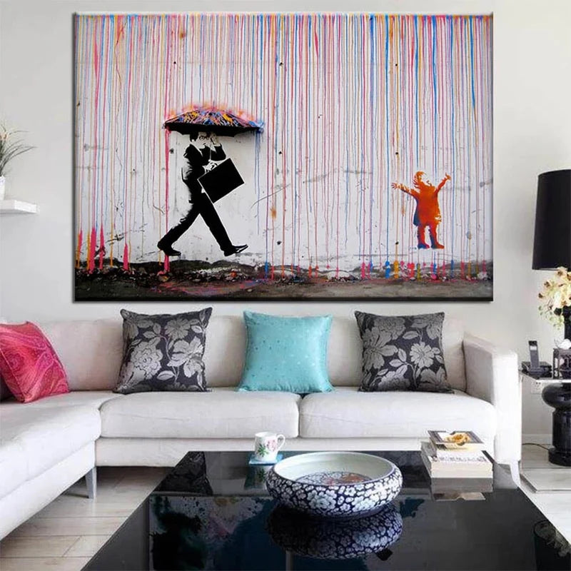 Rainbow Rain Street Art Oil Painting