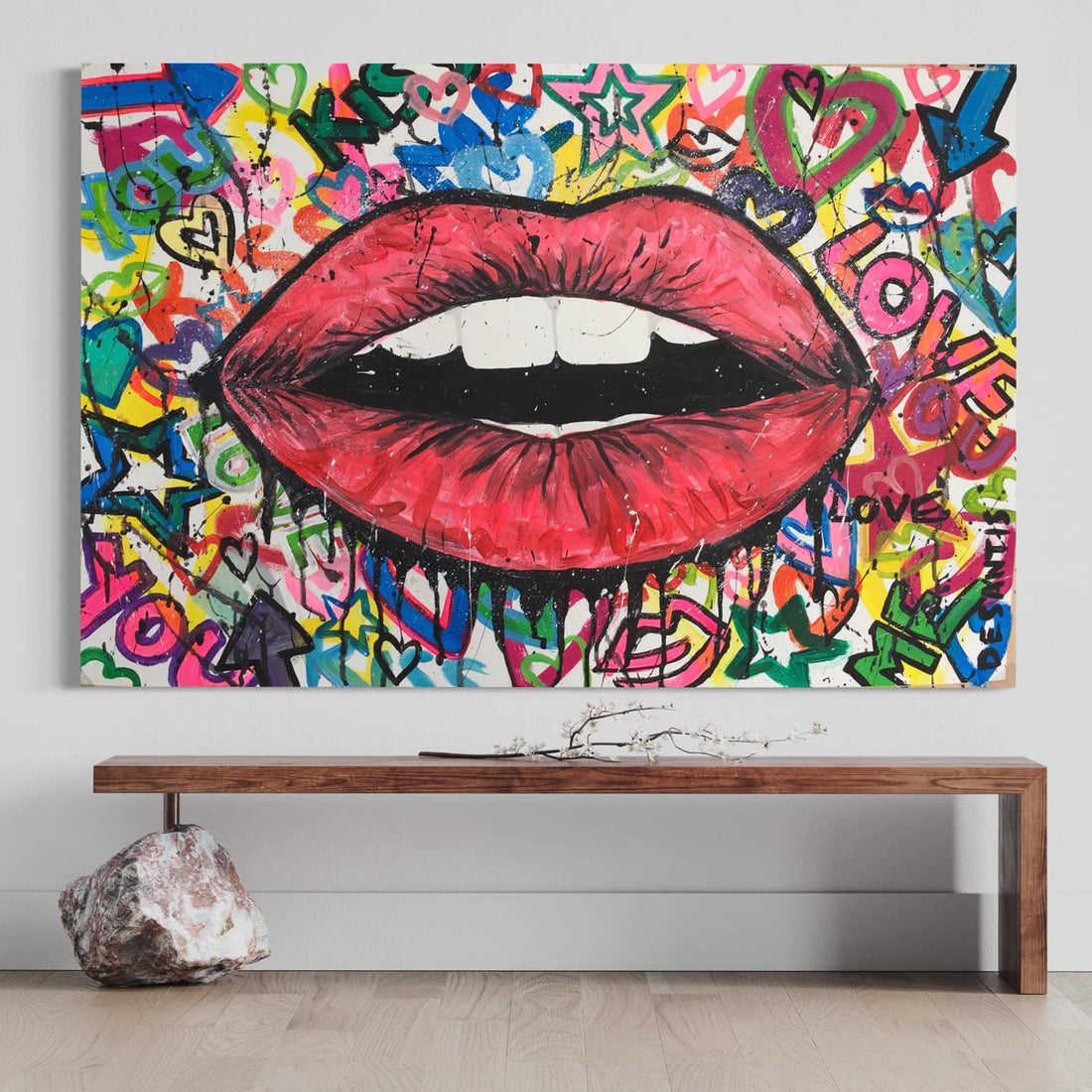 Pink Lips Graffiti Oil Painting